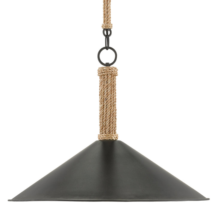 Currey and Company 9000-0639 One Light Pendant, Sugar White/Blacksmith/Natural Rope
