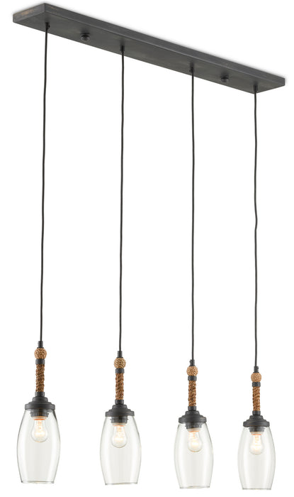 Currey and Company 9000-0651 Four Light Chandelier, French Black/Natural Rope