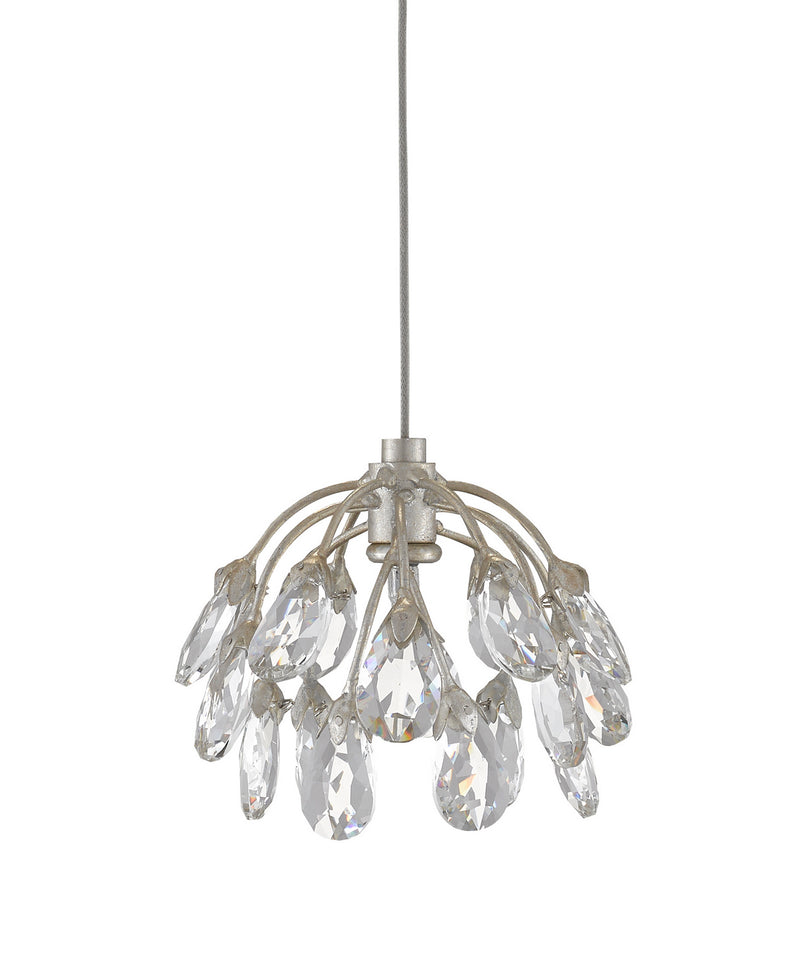 Currey and Company 9000-0667 One Light Pendant, Crystal/ Contemporary Silver Leaf
