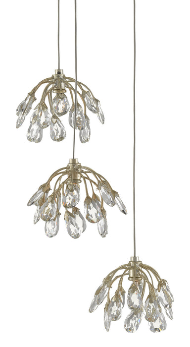 Currey and Company 9000-0668 Three Light Pendant, Crystal/ Contemporary Silver Leaf