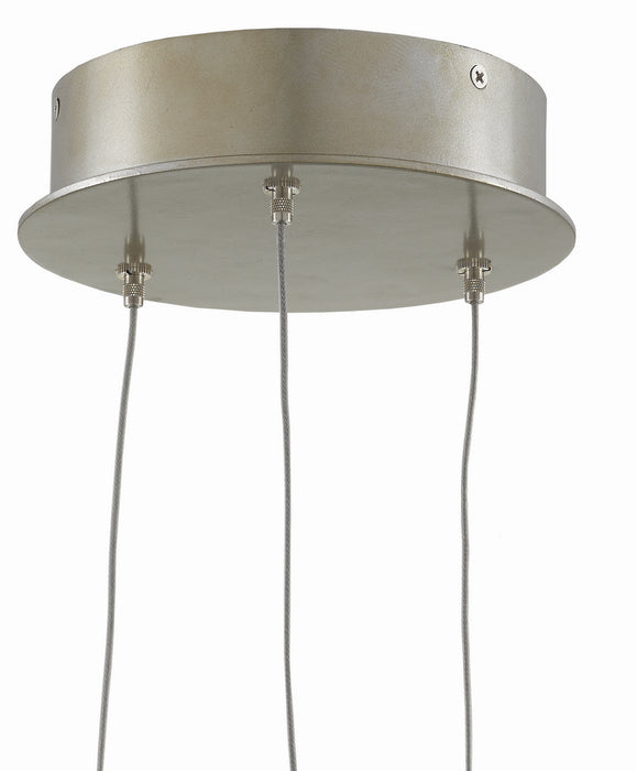 Currey and Company 9000-0668 Three Light Pendant, Crystal/ Contemporary Silver Leaf
