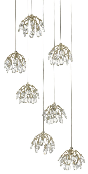 Currey and Company 9000-0669 Seven Light Pendant, Crystal/ Contemporary Silver Leaf