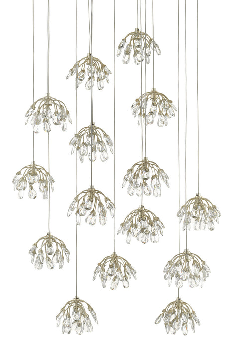 Currey and Company 9000-0670 15 Light Pendant, Crystal/ Contemporary Silver Leaf