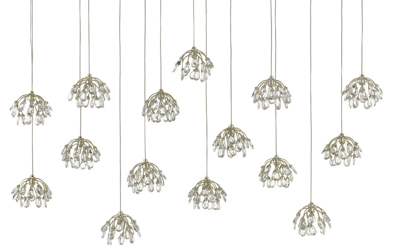 Currey and Company 9000-0671 15 Light Pendant, Crystal/ Contemporary Silver Leaf