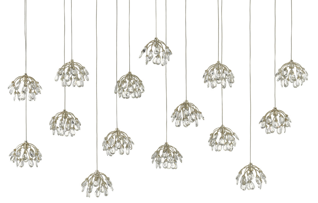 Currey and Company 9000-0671 15 Light Pendant, Crystal/ Contemporary Silver Leaf