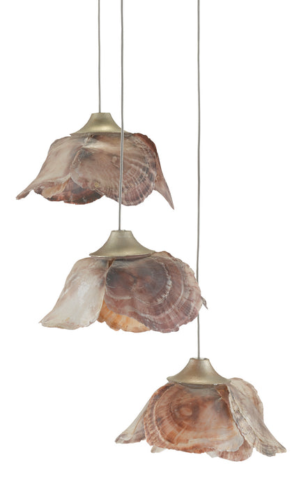 Currey and Company 9000-0675 Three Light Pendant, Natural Shell/Contemporary Silver Leaf