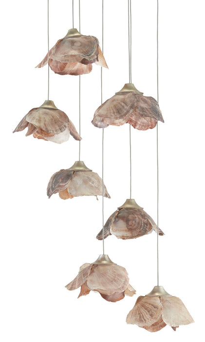 Currey and Company 9000-0676 Seven Light Pendant, Natural Shell/Contemporary Silver Leaf