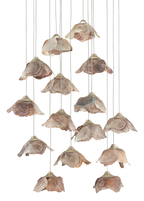 Currey and Company 9000-0677 15 Light Pendant, Natural Shell/Contemporary Silver Leaf