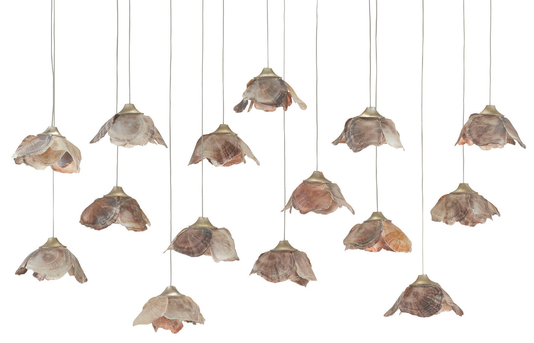 Currey and Company 9000-0678 15 Light Pendant, Natural Shell/Contemporary Silver Leaf