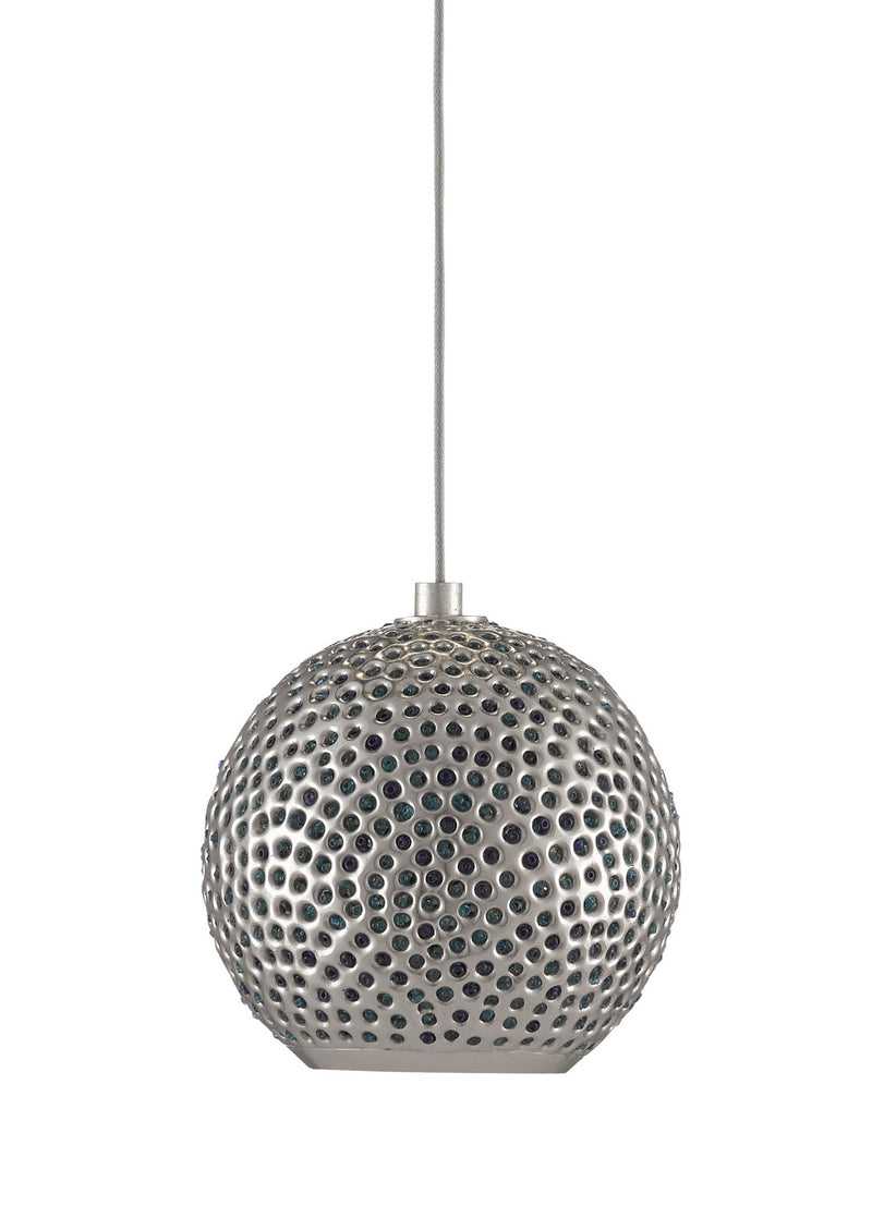 Currey and Company 9000-0681 One Light Pendant, Blue/Nickel