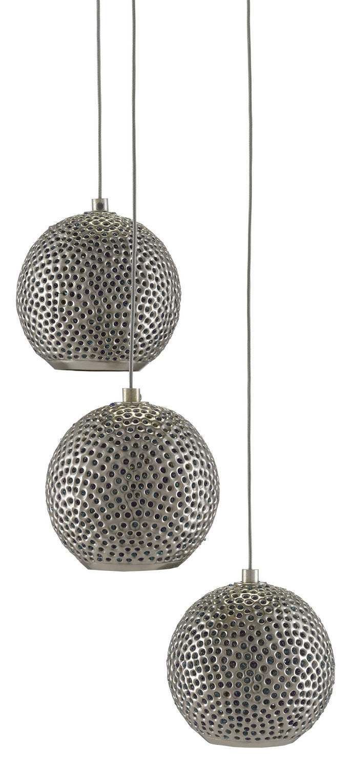 Currey and Company 9000-0682 Three Light Pendant, Blue/Nickel