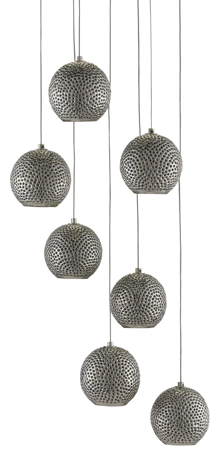 Currey and Company 9000-0683 Seven Light Pendant, Blue/Nickel