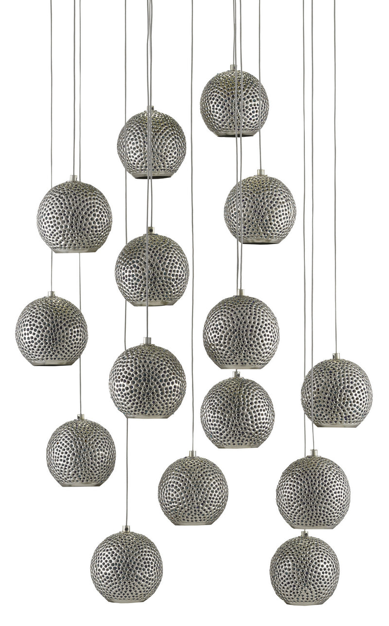 Currey and Company 9000-0684 15 Light Pendant, Blue/Nickel