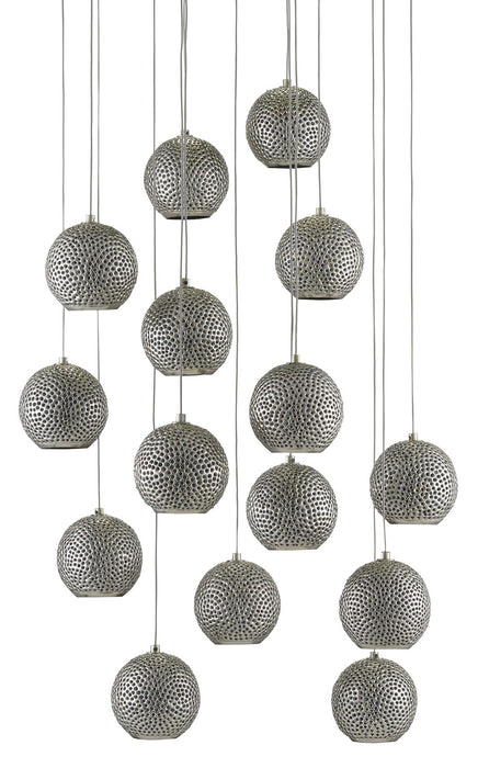 Currey and Company 9000-0684 15 Light Pendant, Blue/Nickel