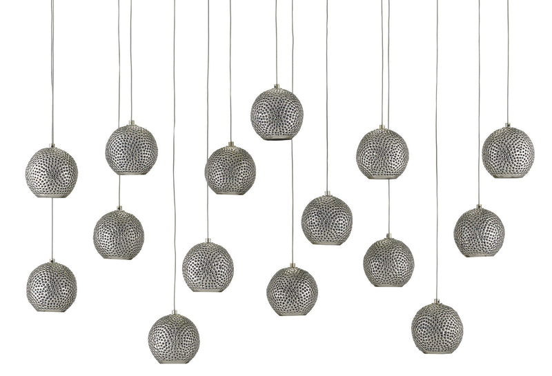 Currey and Company 9000-0685 15 Light Pendant, Blue/Nickel