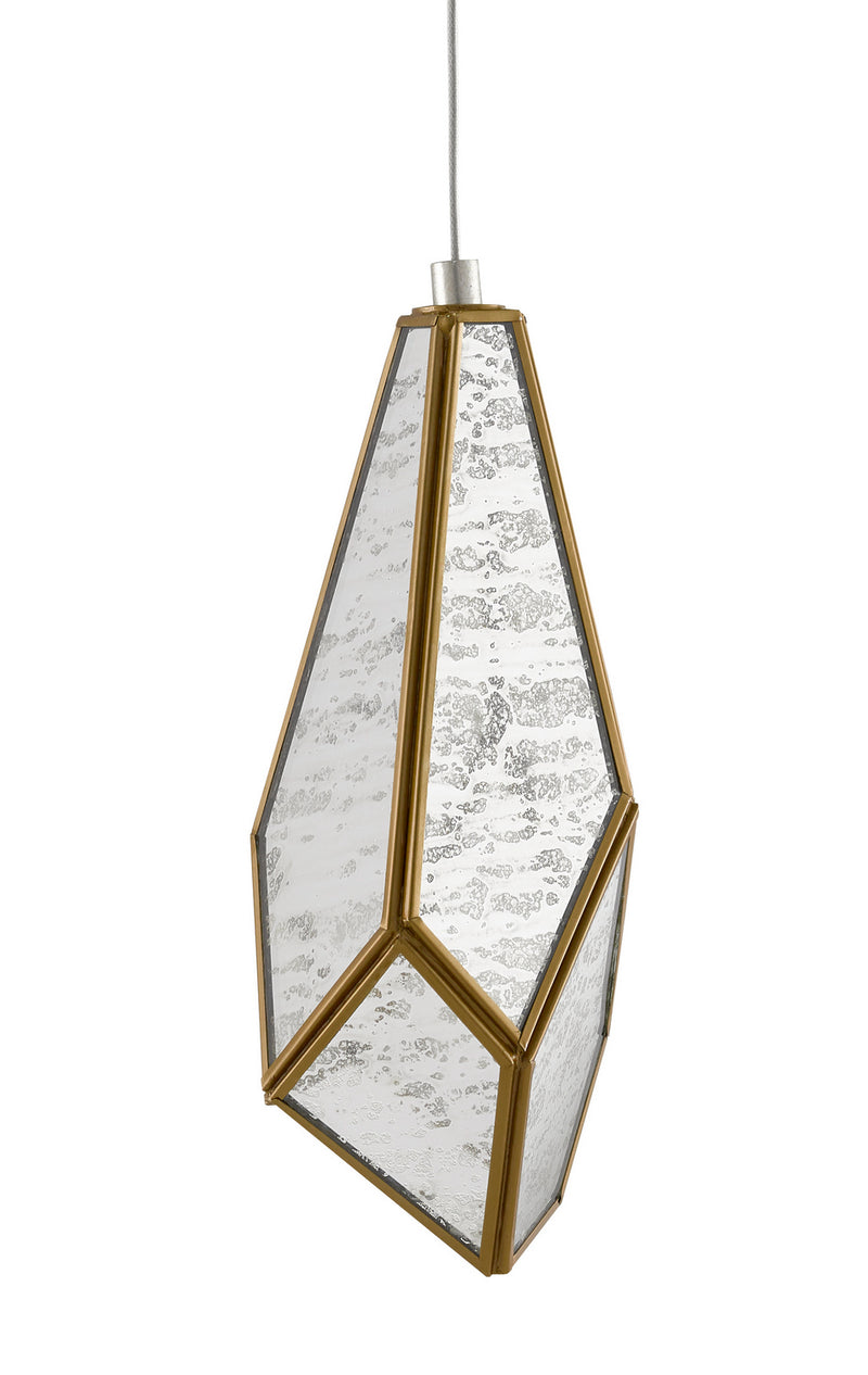 Currey and Company 9000-0702 One Light Pendant, Raj Mirror/Antique Brass