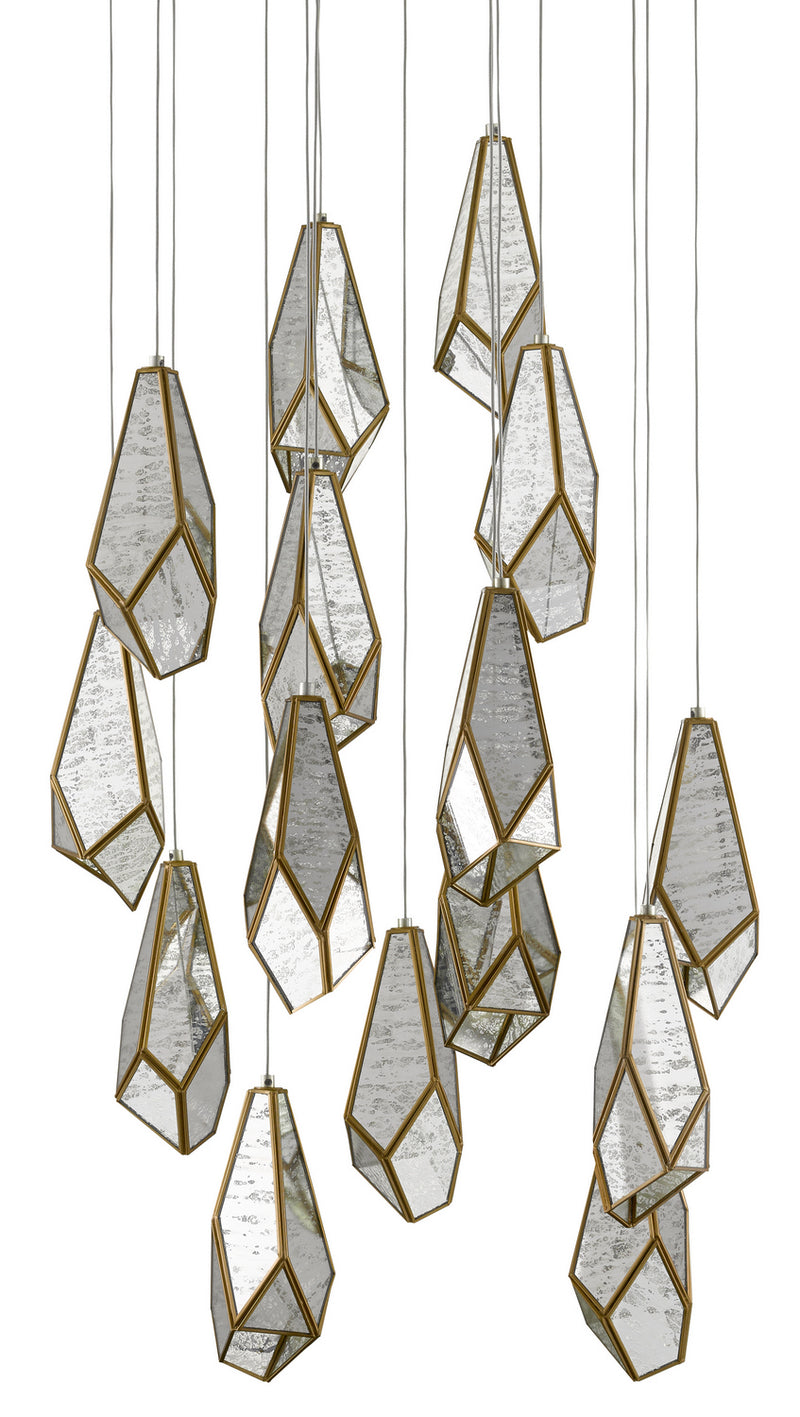 Currey and Company 9000-0705 15 Light Pendant, Raj Mirror/Antique Brass