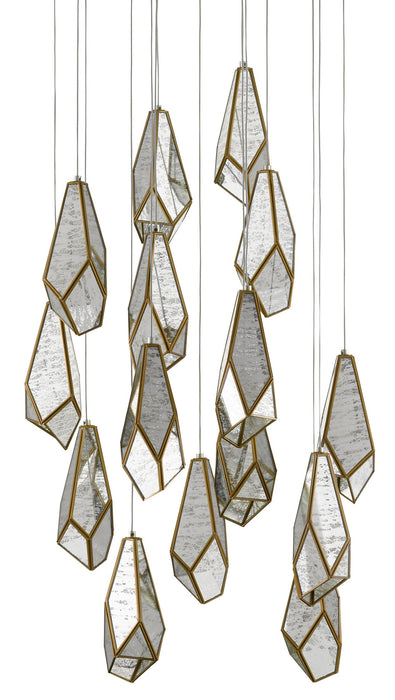 Currey and Company 9000-0705 15 Light Pendant, Raj Mirror/Antique Brass
