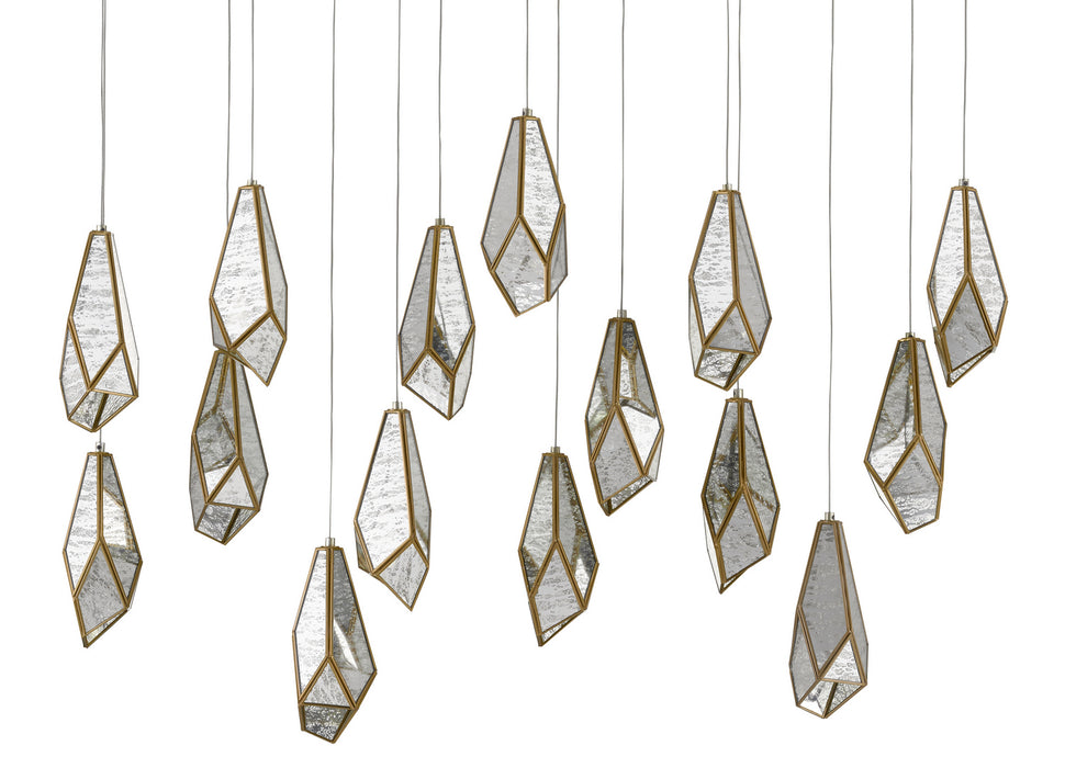 Currey and Company 9000-0706 15 Light Pendant, Raj Mirror/Antique Brass