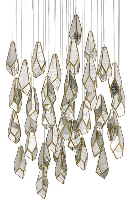 Currey and Company 9000-0708 36 Light Pendant, Raj Mirror/Antique Brass