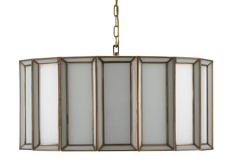 Currey and Company 9000-0750 Three Light Pendant, Antique Brass/White
