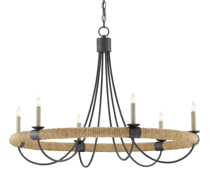 Currey and Company 9000-0754 Six Light Chandelier, French Black/Smokewood/Natural Abaca Rope