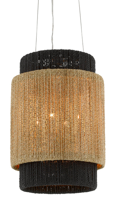 Currey and Company 9000-0756 Four Light Chandelier, Satin Black/Natural/Black/Smokewood