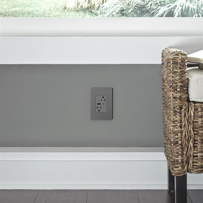 Legrand ARTRUSB156ACM4 Tamper-Resistant Ultra-Fast USB Type-A/C Outlet, Magnesium
