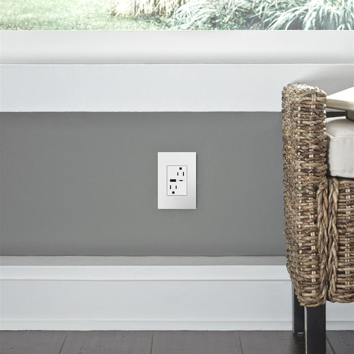 Legrand ARTRUSB156ACW4 Tamper-Resistant Ultra-Fast USB Type-A/C Outlet, White