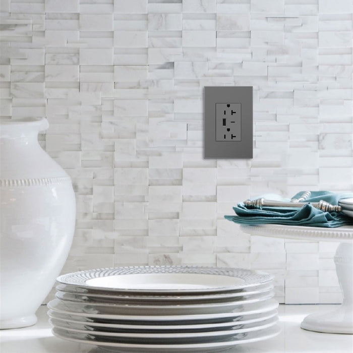 Legrand ARTRUSB206ACM4 Tamper-Resistant Ultra-Fast USB Type-A/C Outlet, Magnesium