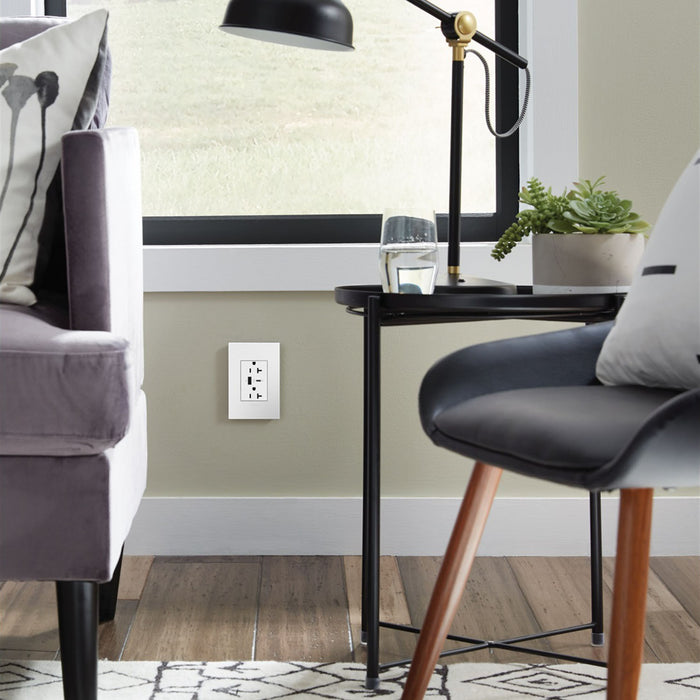 Legrand ARTRUSB206ACW4 Tamper-Resistant Ultra-Fast USB Type-A/C Outlet, White