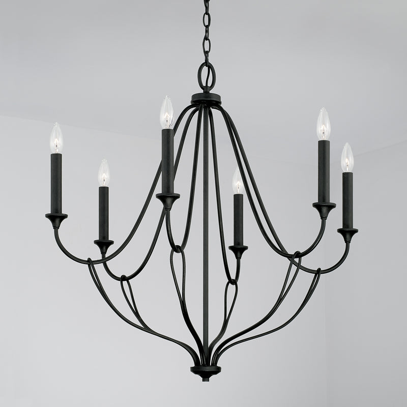 Capital Lighting 441661BI Six Light Chandelier, Black Iron
