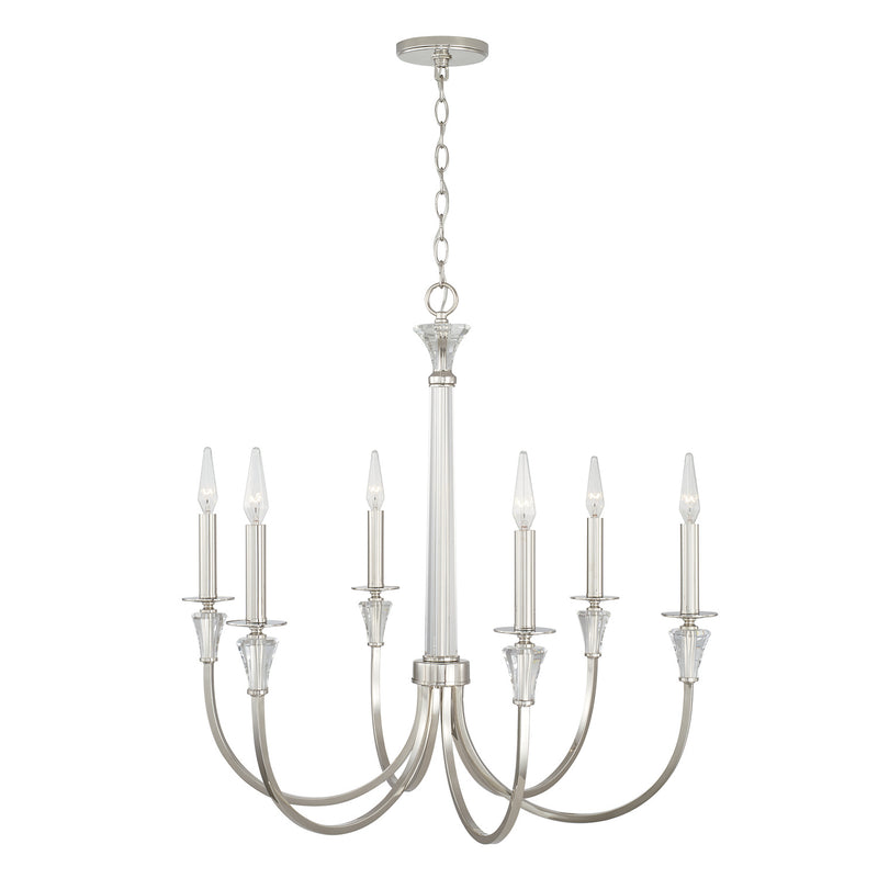 Capital Lighting 441861PN Six Light Chandelier, Polished Nickel