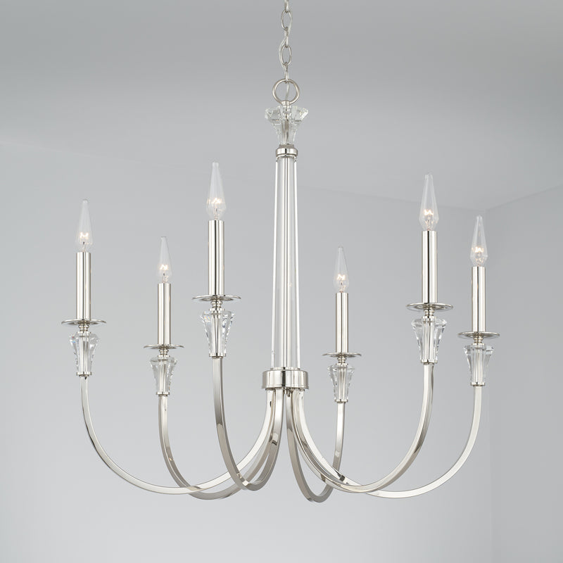 Capital Lighting 441861PN Six Light Chandelier, Polished Nickel