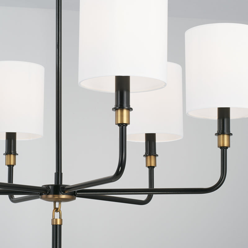 Capital Lighting 441961YA-702 Six Light Chandelier, Glossy Black and Aged Brass