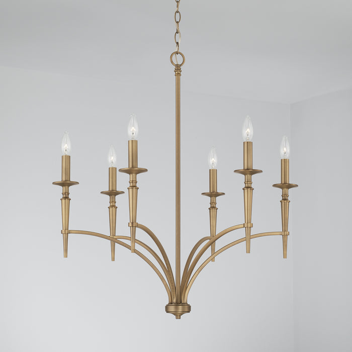 Capital Lighting 442661AD-701 Six Light Chandelier, Aged Brass