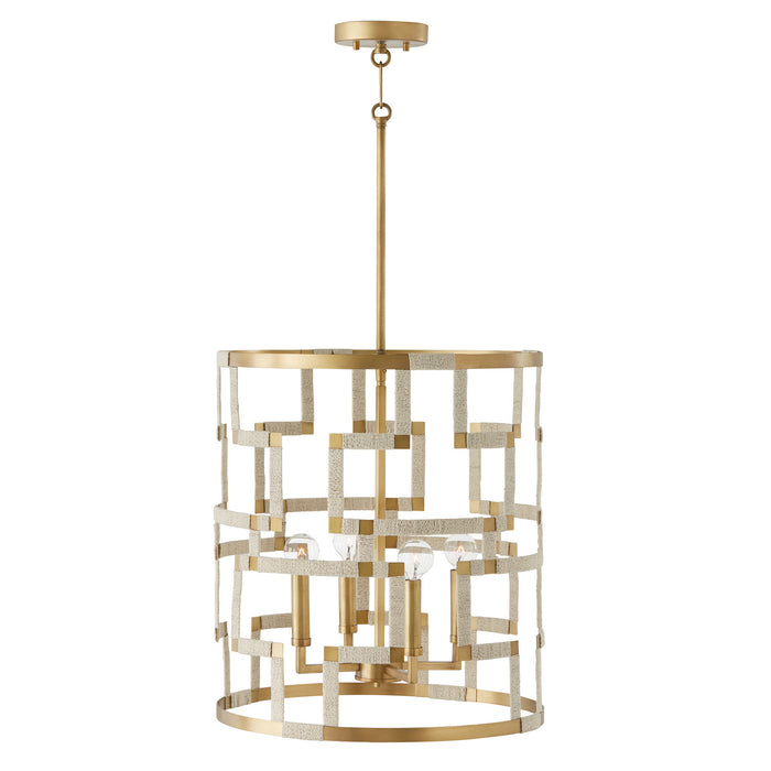 Capital Lighting 541041NL Four Light Foyer, Bleached Natural Jute and Patinaed Brass