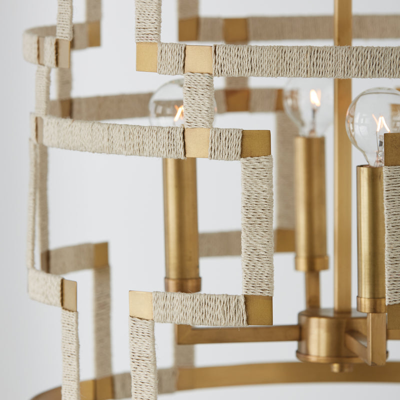 Capital Lighting 541041NL Four Light Foyer, Bleached Natural Jute and Patinaed Brass