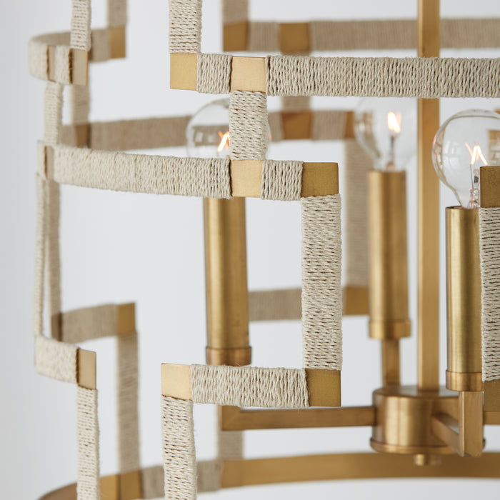 Capital Lighting 541041NL Four Light Foyer, Bleached Natural Jute and Patinaed Brass