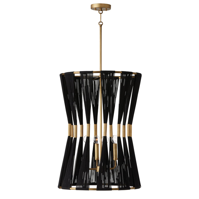 Capital Lighting 541141KP Four Light Foyer, Black Rope and Patinaed Brass