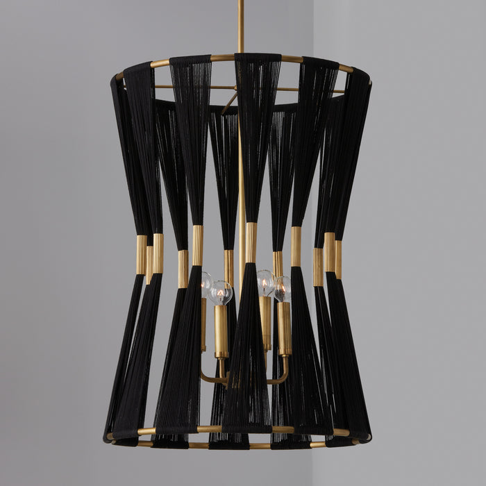 Capital Lighting 541141KP Four Light Foyer, Black Rope and Patinaed Brass