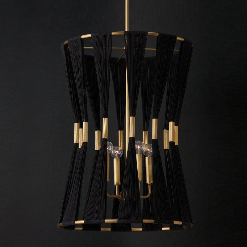 Capital Lighting 541141KP Four Light Foyer, Black Rope and Patinaed Brass