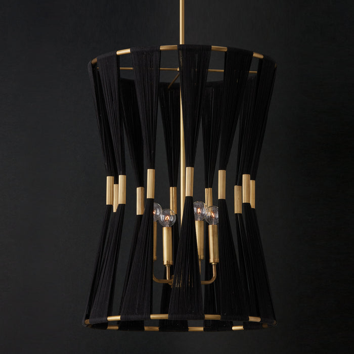 Capital Lighting 541141KP Four Light Foyer, Black Rope and Patinaed Brass