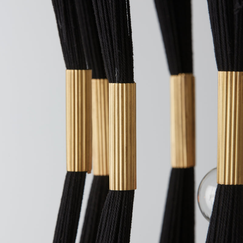 Capital Lighting 541141KP Four Light Foyer, Black Rope and Patinaed Brass