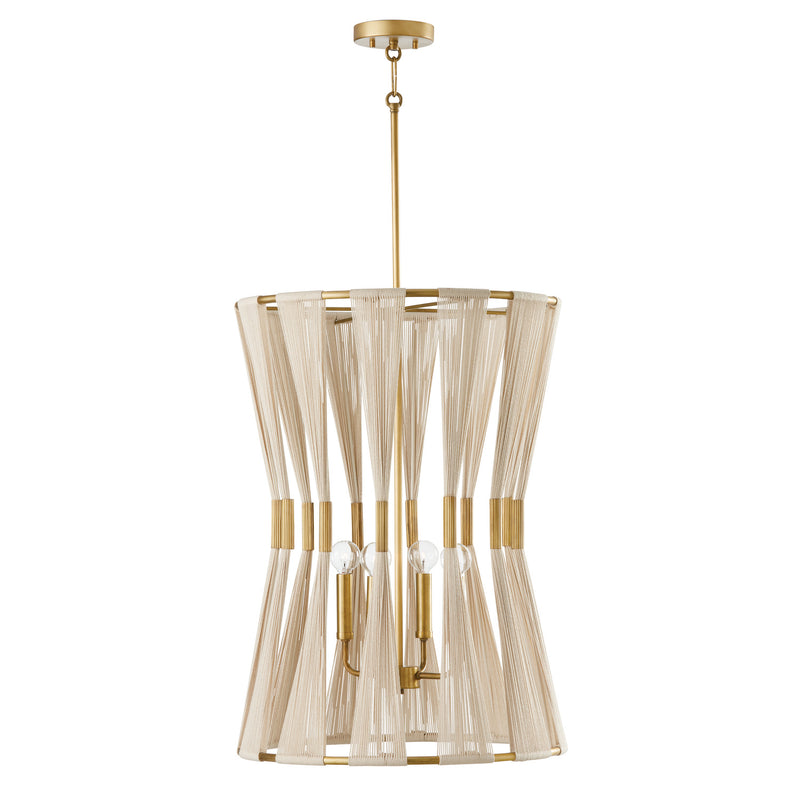 Capital Lighting 541141NP Four Light Foyer, Bleached Natural Rope and Patinaed Brass