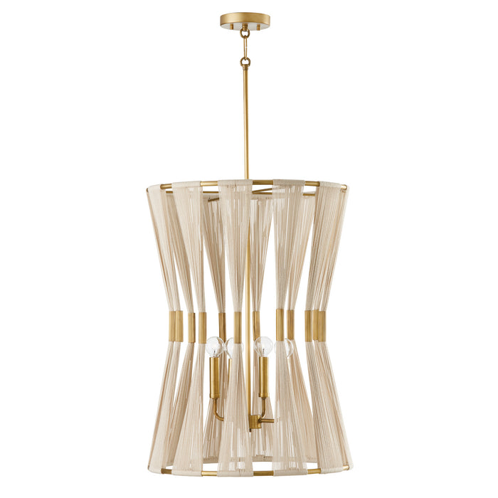 Capital Lighting 541141NP Four Light Foyer, Bleached Natural Rope and Patinaed Brass