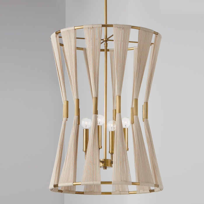 Capital Lighting 541141NP Four Light Foyer, Bleached Natural Rope and Patinaed Brass