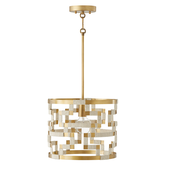 Capital Lighting 341011NL One Light Pendant, Bleached Natural Jute and Patinaed Brass