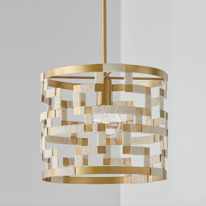 Capital Lighting 341011NL One Light Pendant, Bleached Natural Jute and Patinaed Brass