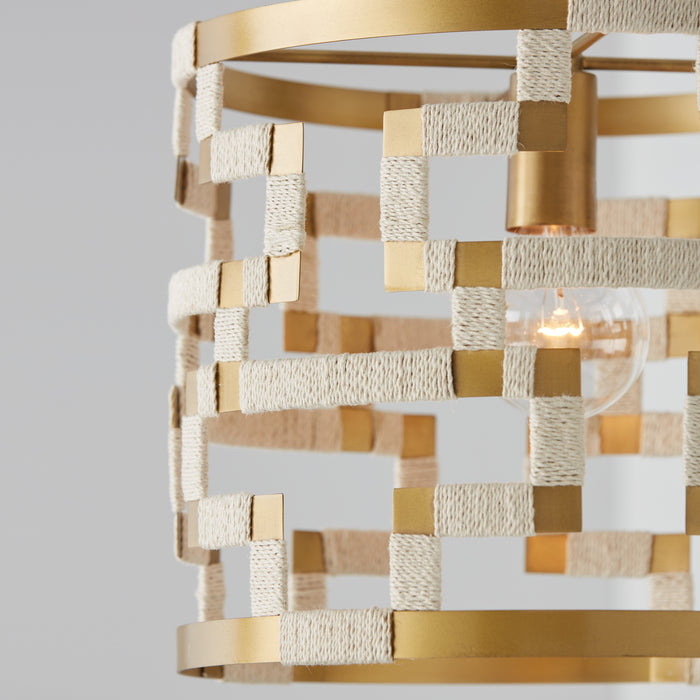 Capital Lighting 341011NL One Light Pendant, Bleached Natural Jute and Patinaed Brass